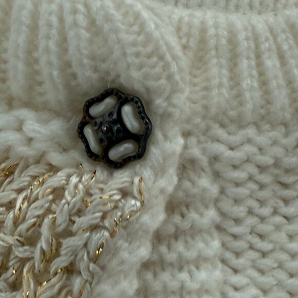 Vintage 80s Maribetza Sweater Women’s M White Knit Beaded Embroidered Abstract - Picture 5 of 5
